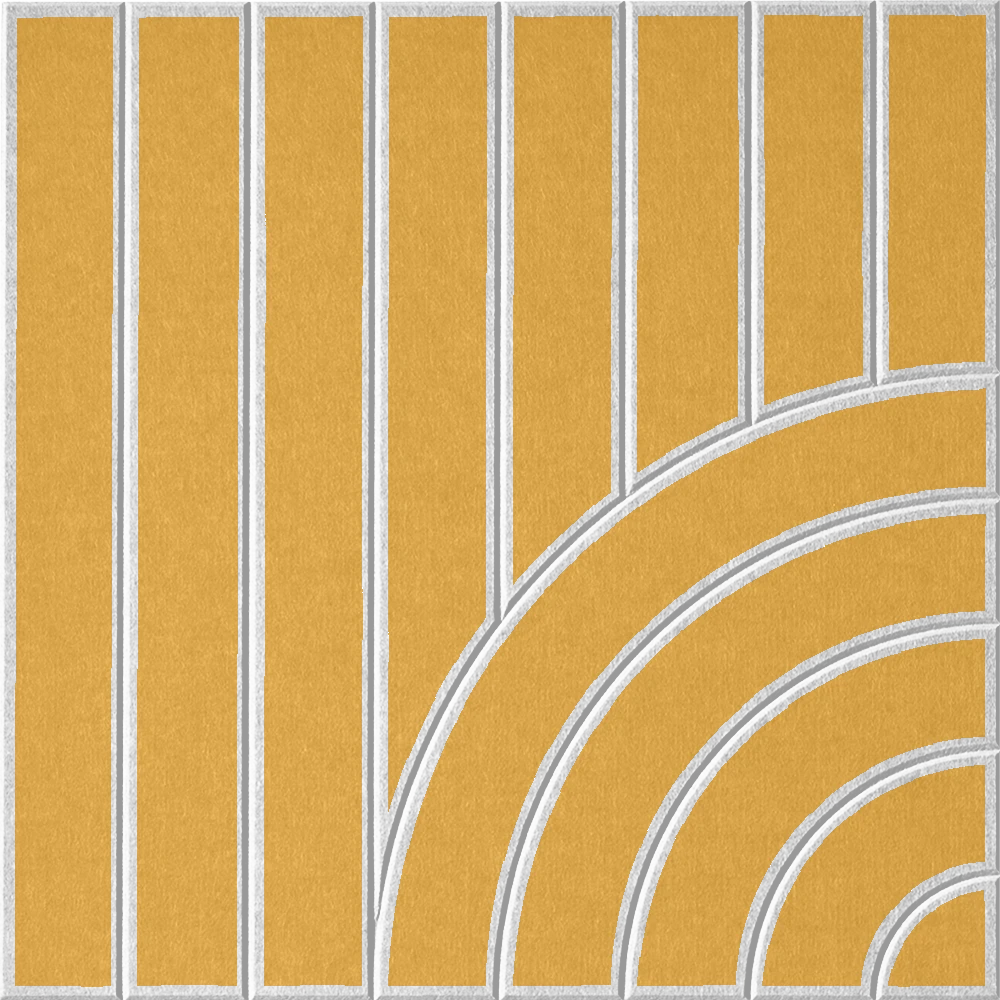 Modern yellow acoustic felt wall tile with vertical lines and layered curved pattern