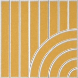 Modern yellow acoustic felt wall tile with vertical lines and layered curved pattern