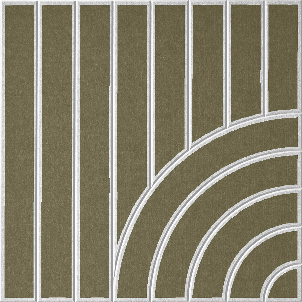 Green acoustic felt tile featuring vertical stripes and modern curved design 