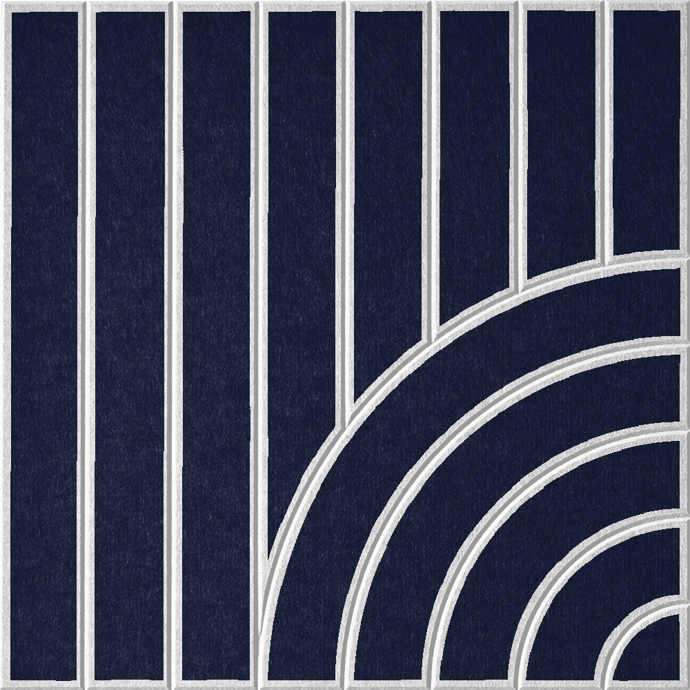 Modern blue acoustic wall tile with vertical lines and layered curved pattern