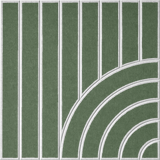 Shade of green acoustic felt wall tile with vertical lines and a curved geometric arch pattern