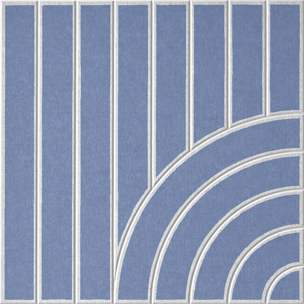 Blue-purple acoustic felt tile featuring vertical stripes and a modern curved design 