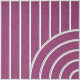 Purple sound absorbing felt wall tile with geometric lines and sweeping arches