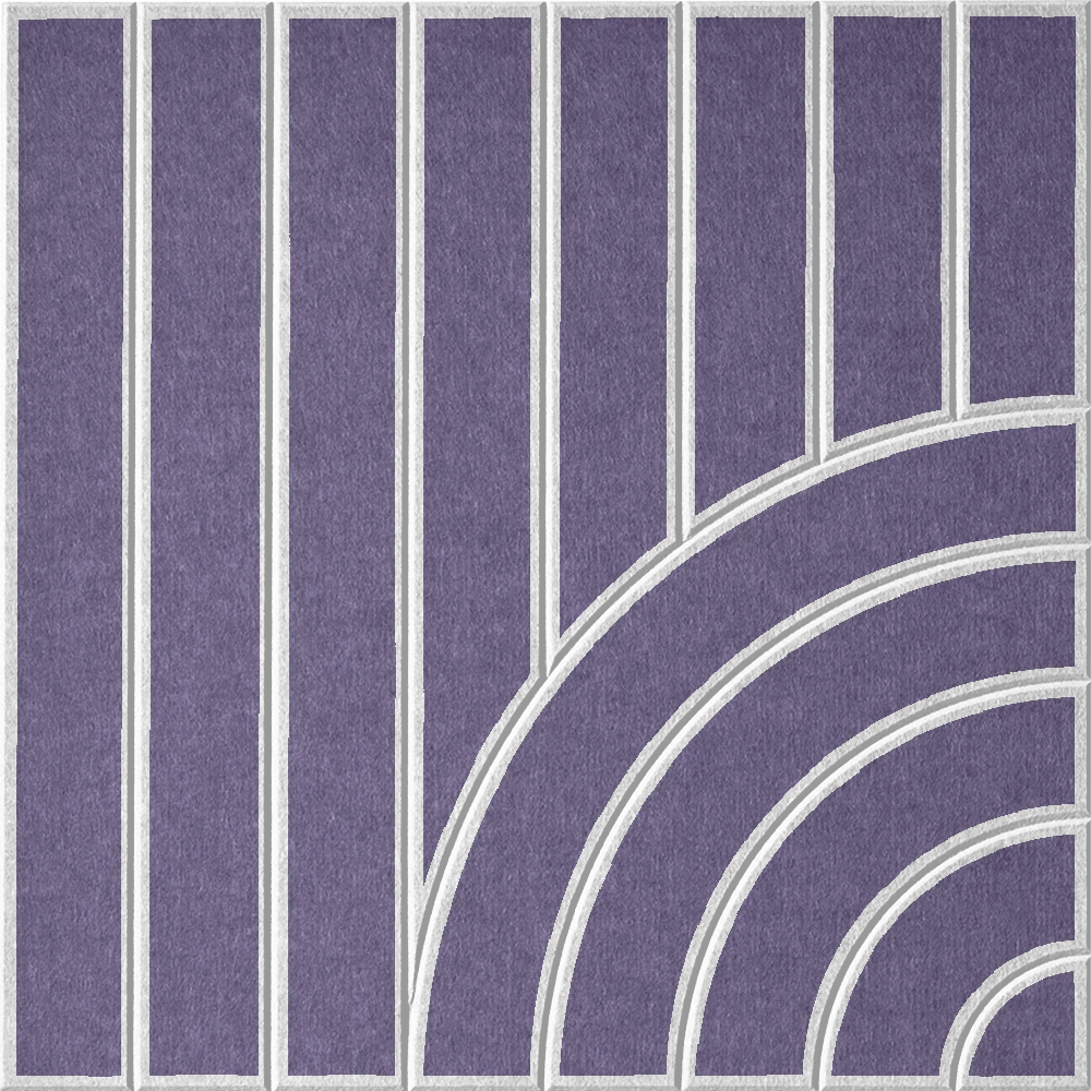 Shade of purple felt tile featuring stripes and modern curved design