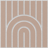 Geometric tan acoustic wall tile featuring a rounded rainbow design 