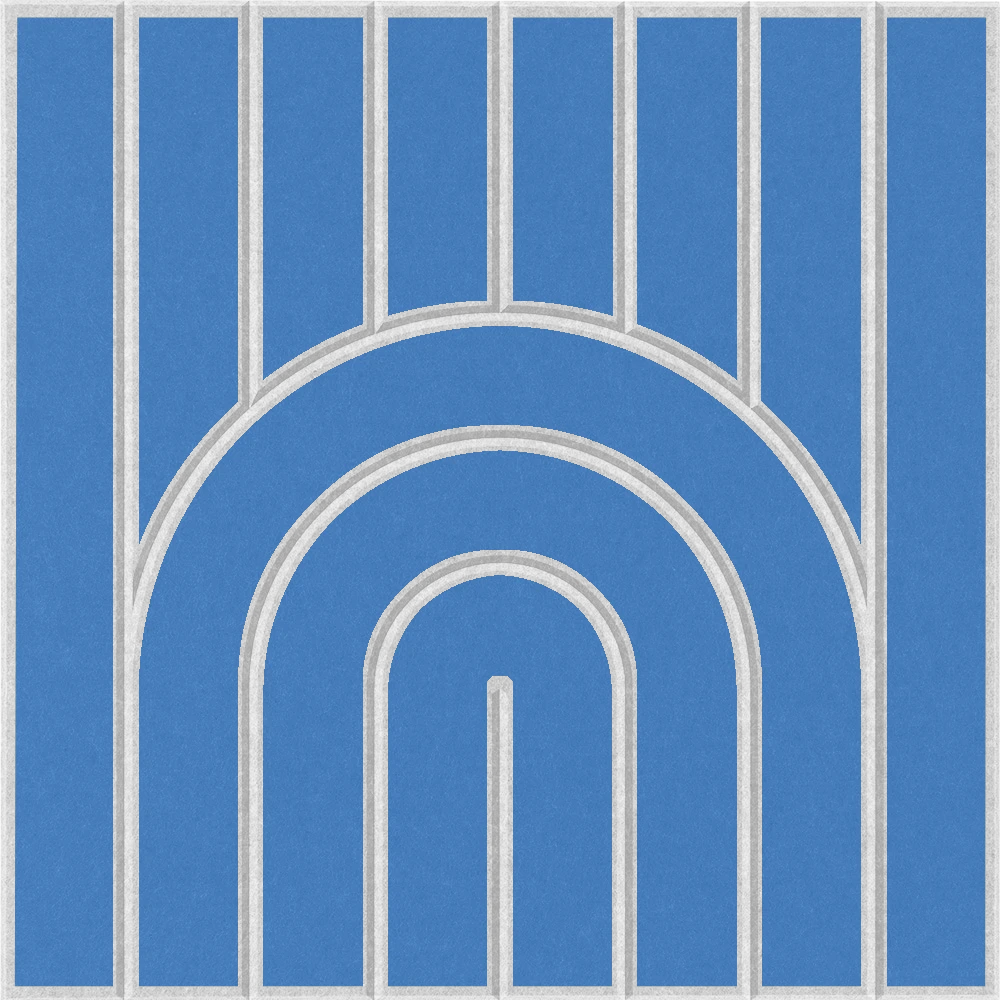 Bright blue acoustic felt tile with a modern rainbow arch design