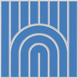 Bright blue acoustic felt tile with a modern rainbow arch design
