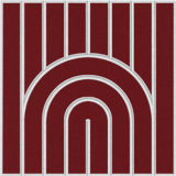 Red acoustic wall panel with a minimalist geometric arch pattern