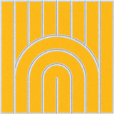 Yellow sound absorbing felt tile with a modern arched pattern