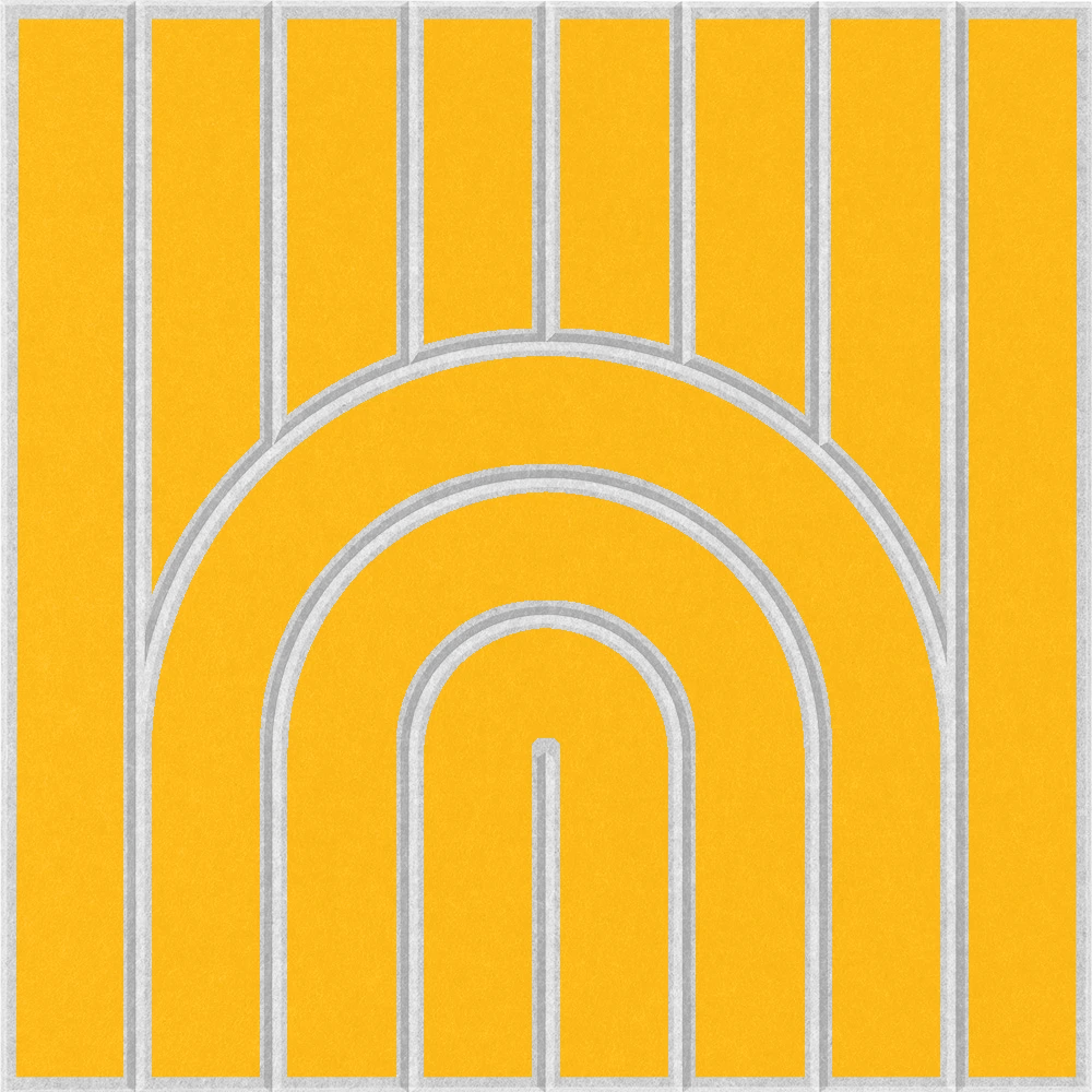 Yellow sound absorbing felt tile with a modern arched pattern