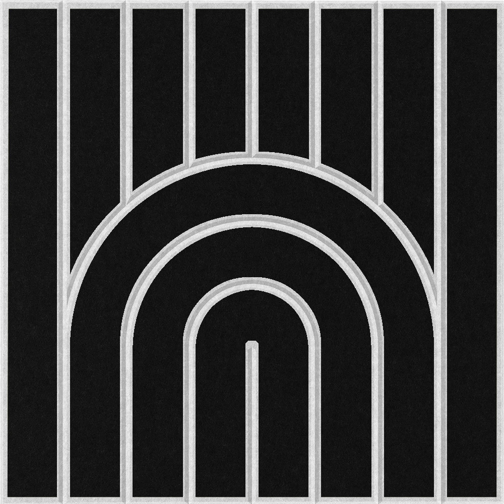 Black sound absorbing felt tile with a modern arched pattern