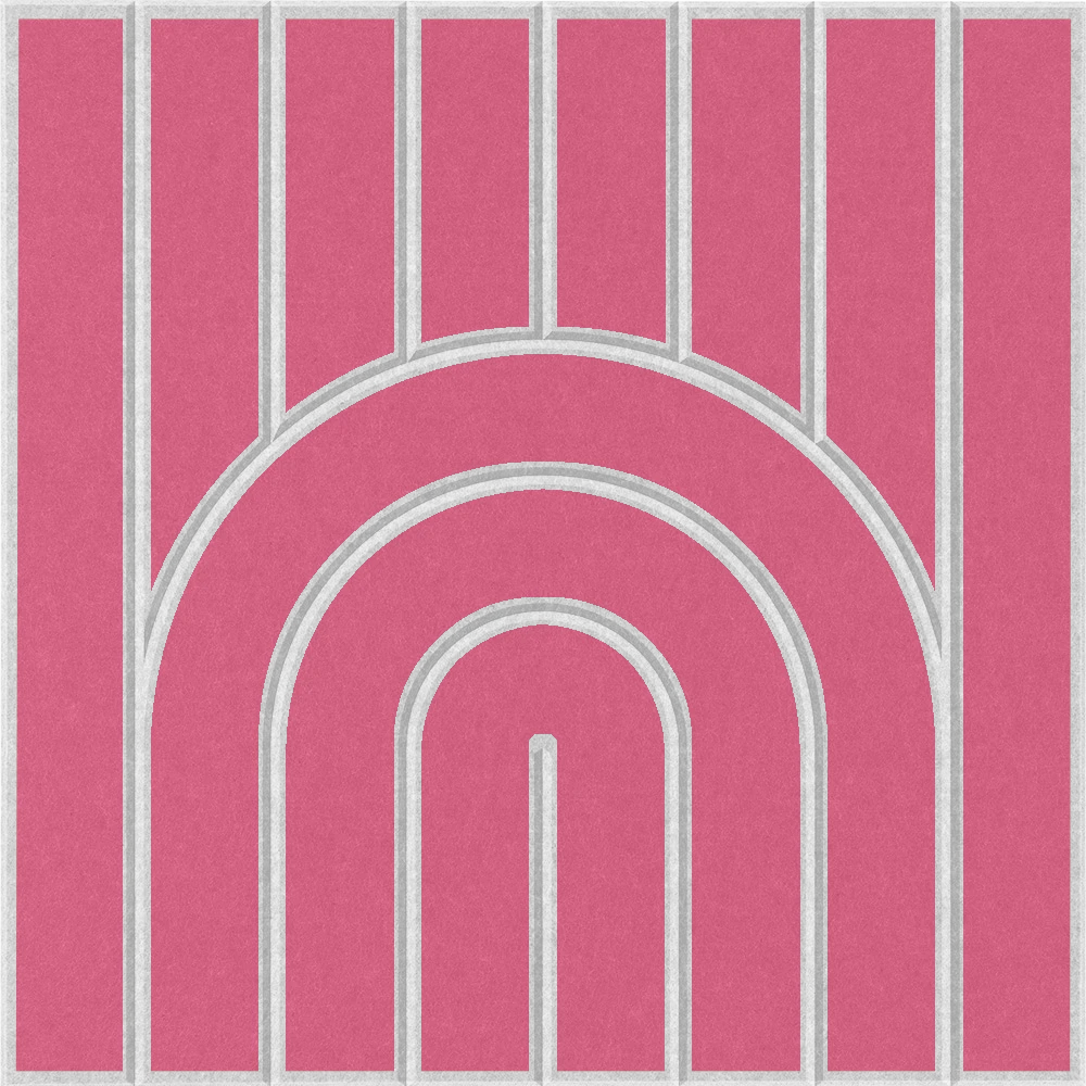 Decorative sound absorbing felt tile with pink rainbow arch design