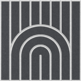 Geometric grey acoustic wall tile featuring a rounded rainbow design