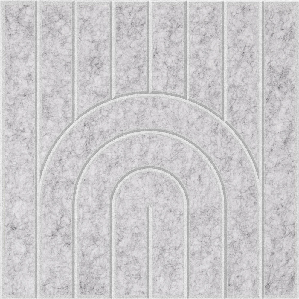 Grey acoustic felt tile with a modern rainbow arch design 