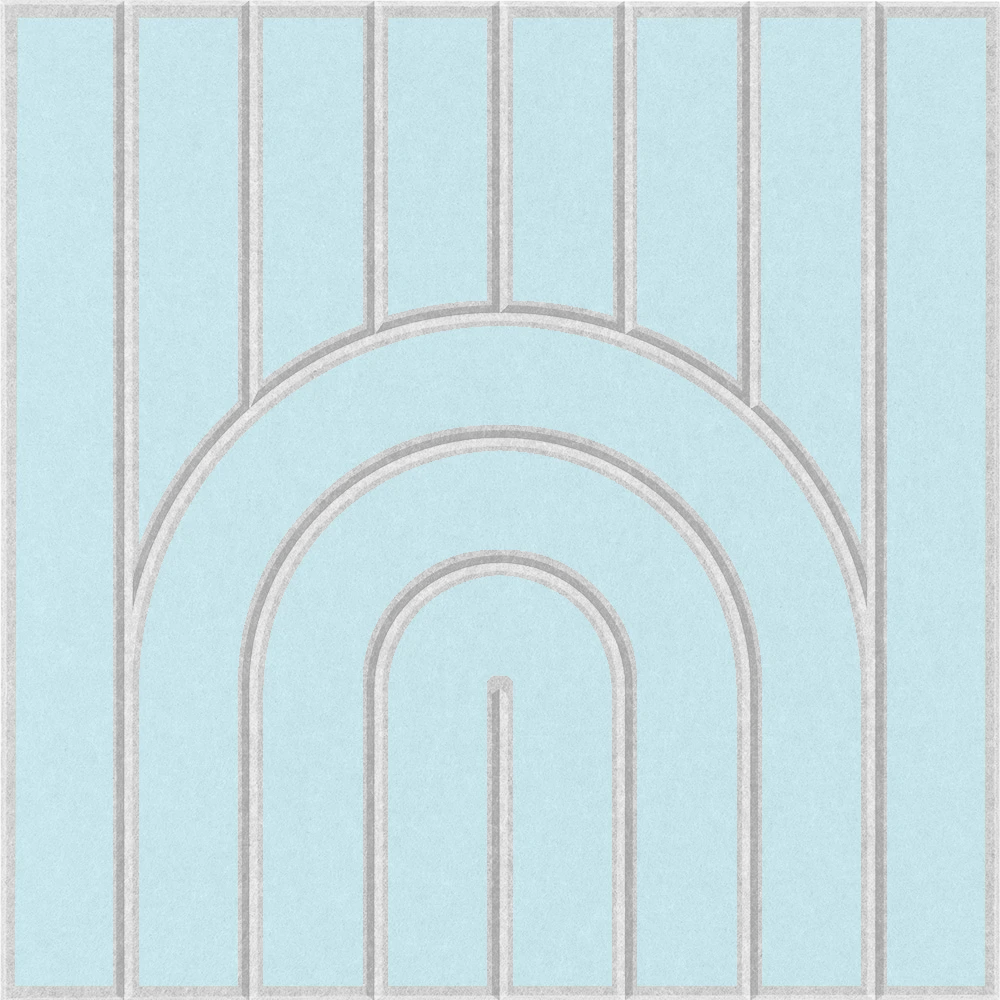 Light Blue sound absorbing felt tile with a modern arched pattern