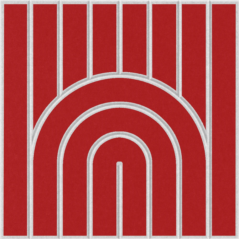 Decorative red acoustic felt tile with layered arch design