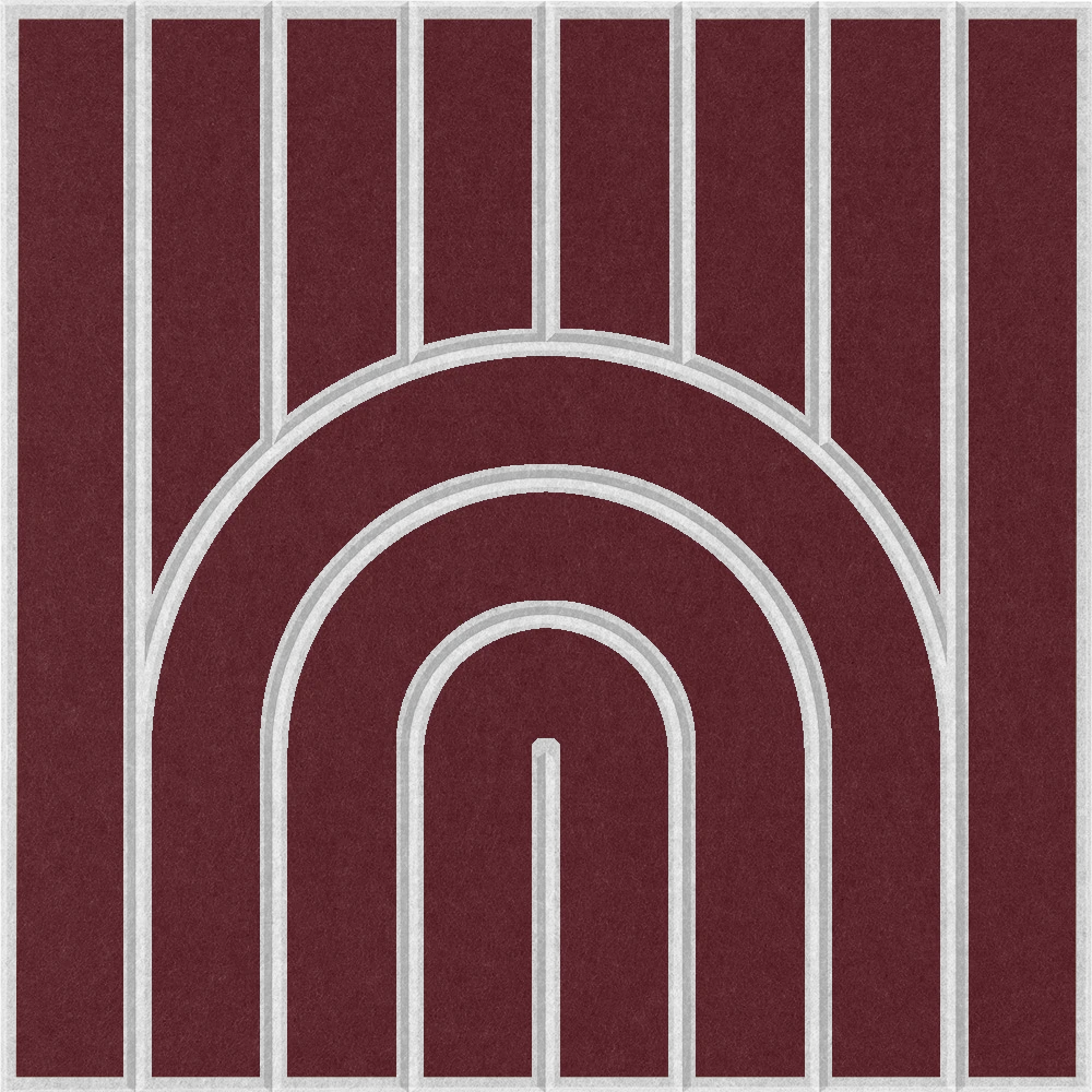 Burgundy acoustic felt wall tile featuring a geometric arch design