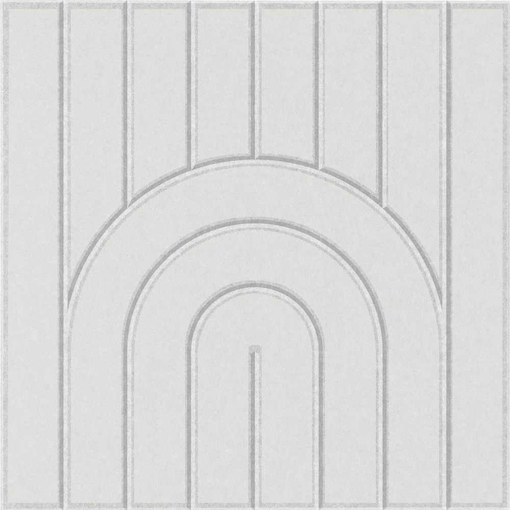 Decorative sound absorbing felt tile with white rainbow arch design