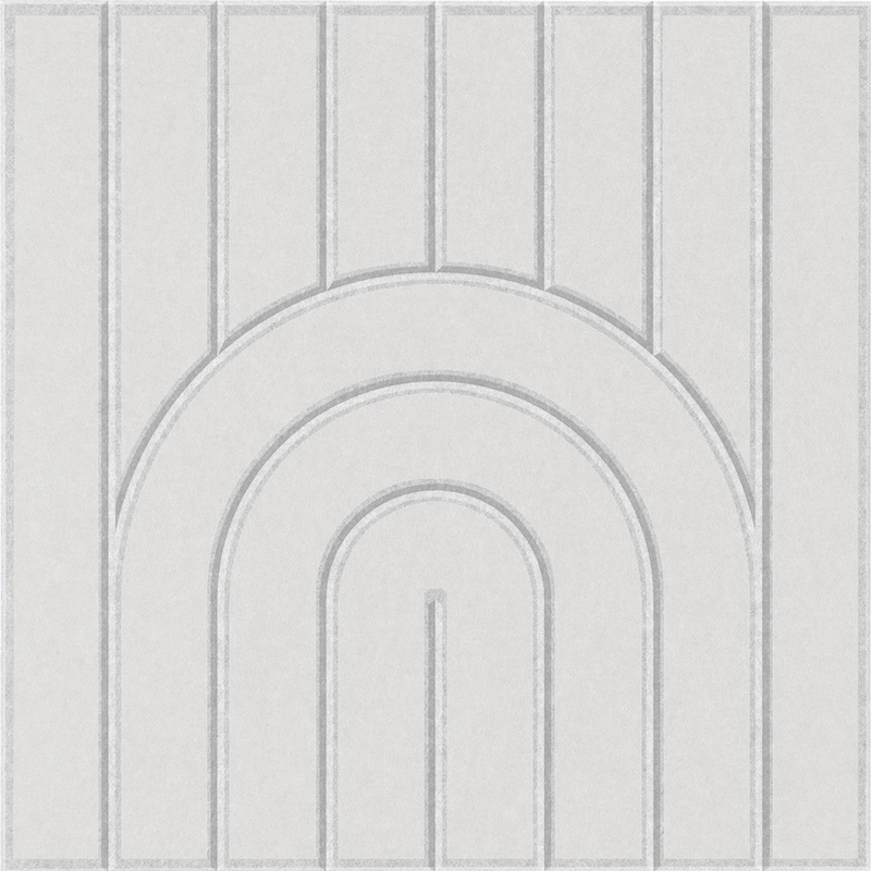 Decorative sound absorbing felt tile with white rainbow arch design