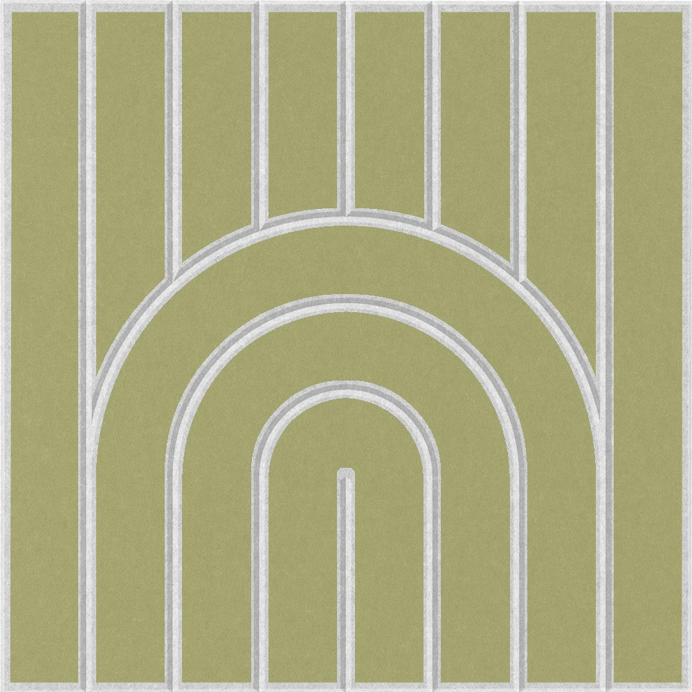 Light green felt acoustic wall tile featuring a geometric rainbow pattern