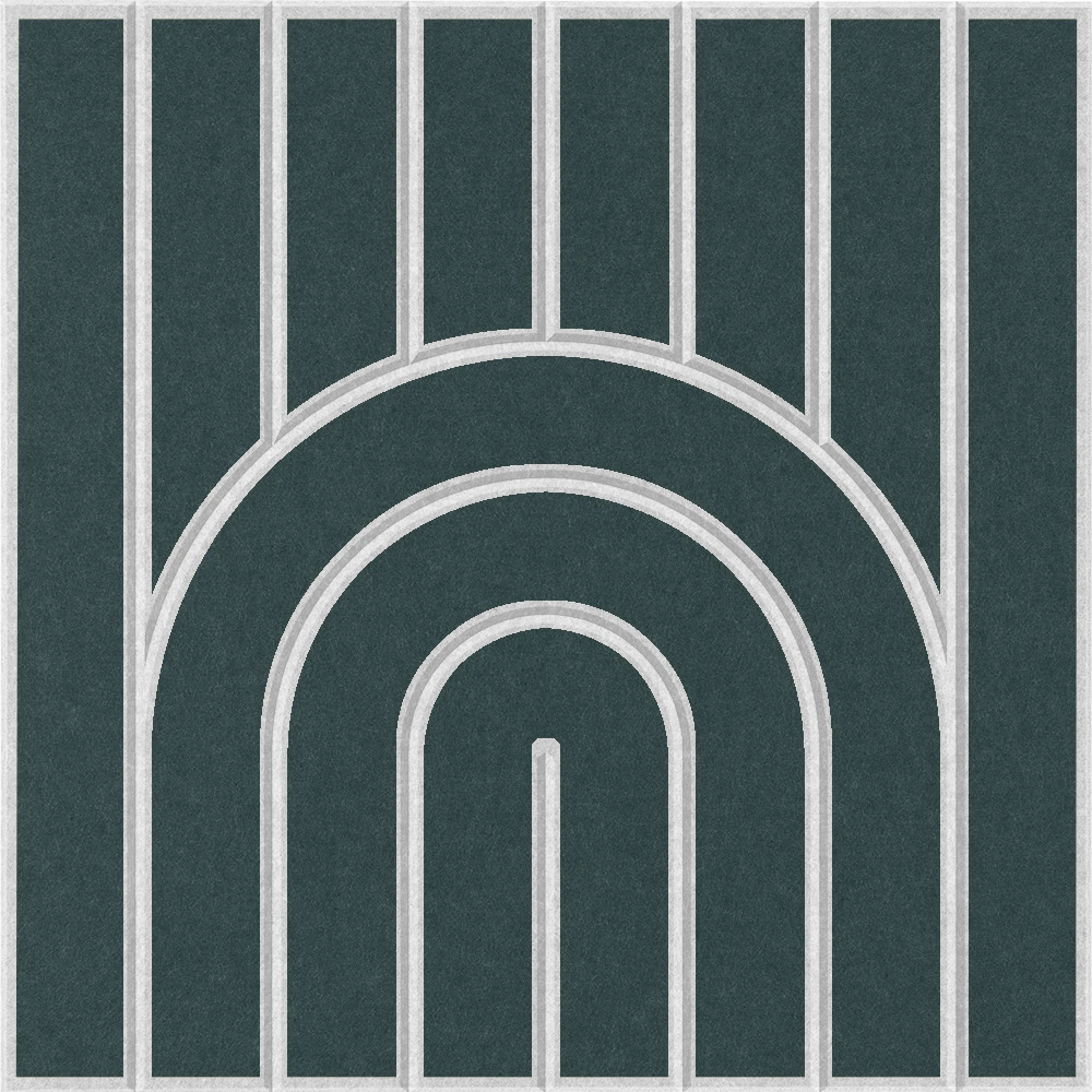 Modern blue-green felt wall tile with repeating arches and vertical lines