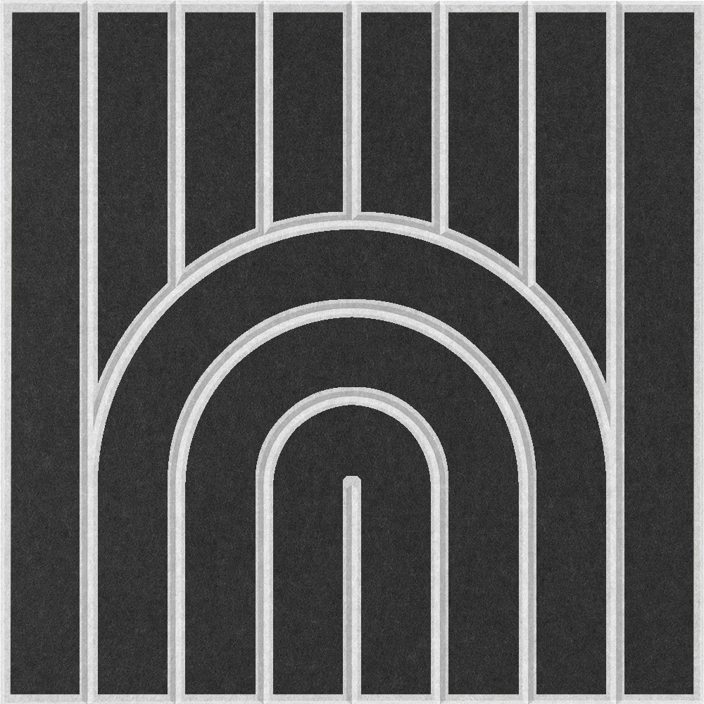 Decorative dark grey acoustic felt tile with a layered arch design 