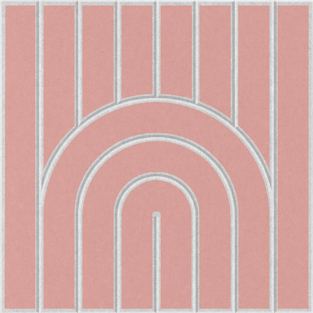 Light pink acoustic felt tile with a modern rainbow arch design