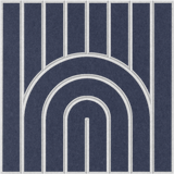 Blue acoustic wall panel with a minimalist geometric arch pattern