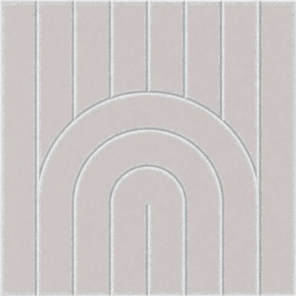 Cream acoustic wall panel with minimalist geometric arch pattern