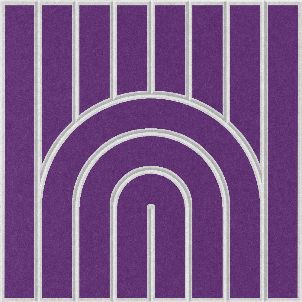 Purple sound absorbing felt tile with a modern arched pattern