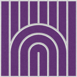 Purple sound absorbing felt tile with a modern arched pattern