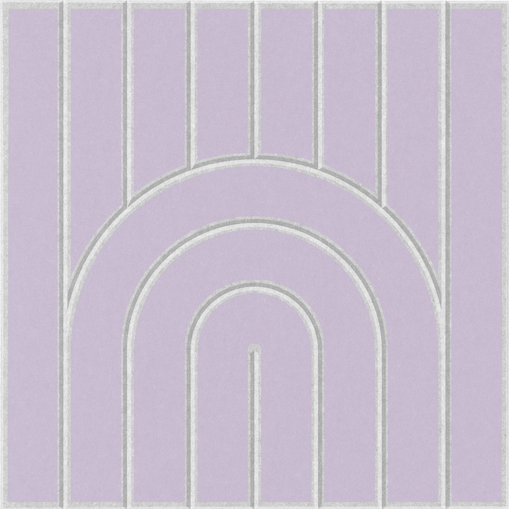 Geometric light purple acoustic wall tile featuring a rounded rainbow design