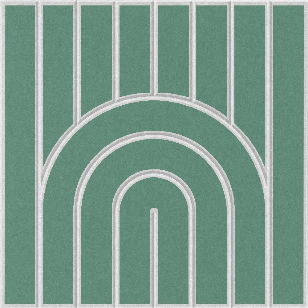 Soft green acoustic wall panel with a minimalist geometric arch pattern