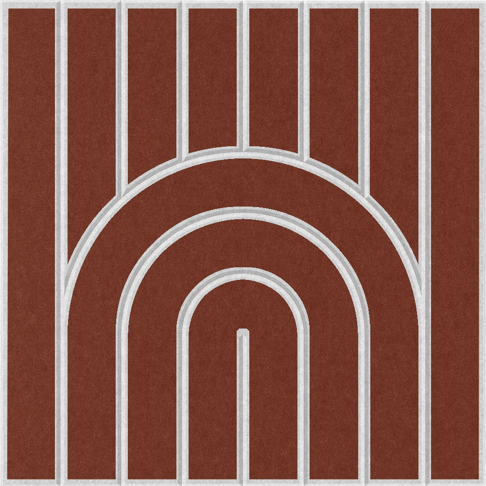 Modern dark orange felt wall tile with repeating arches and vertical lines