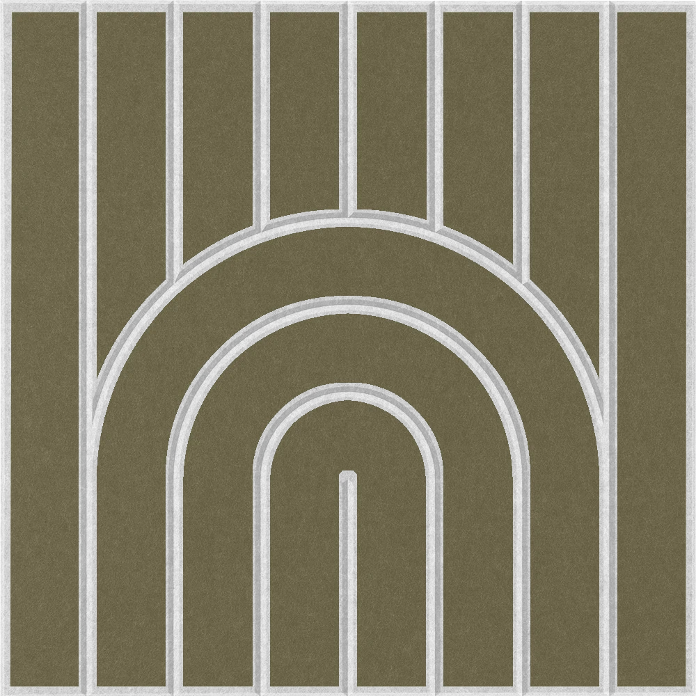 Green felt acoustic wall tile featuring a geometric rainbow pattern