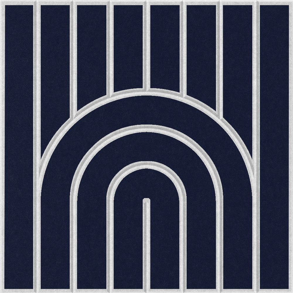 Decorative sound absorbing felt tile with dark blue rainbow arch design 