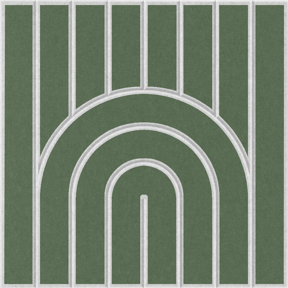 Decorative sound absorbing felt tile with green rainbow arch design
