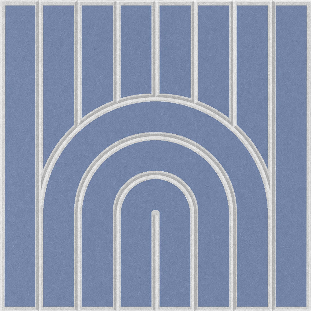 Blue-purple decorative acoustic felt tile with layered arch design 