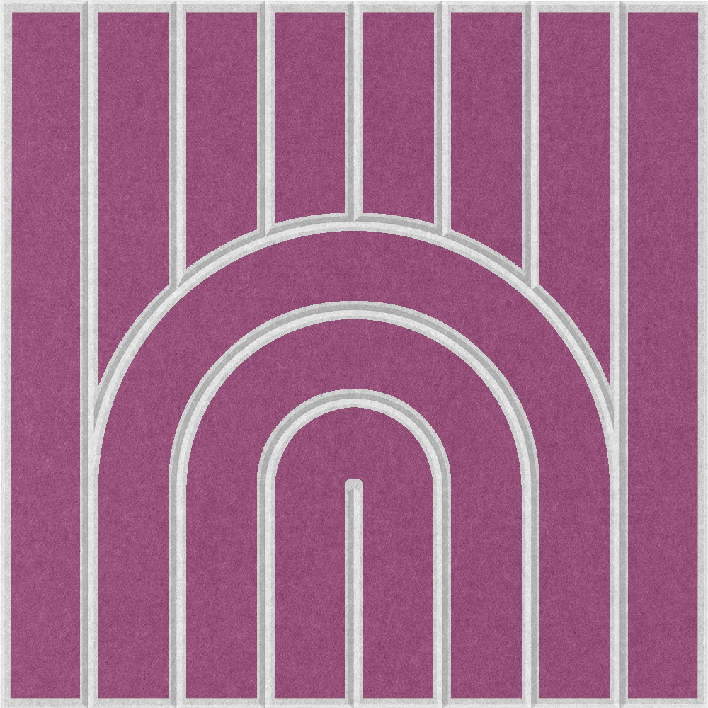 Modern purple  acoustic felt wall tile with repeating arches and vertical line