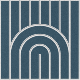 Blue felt acoustic wall tile featuring a geometric rainbow pattern 