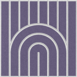 Purple acoustic felt wall panel with a minimalist geometric arch pattern