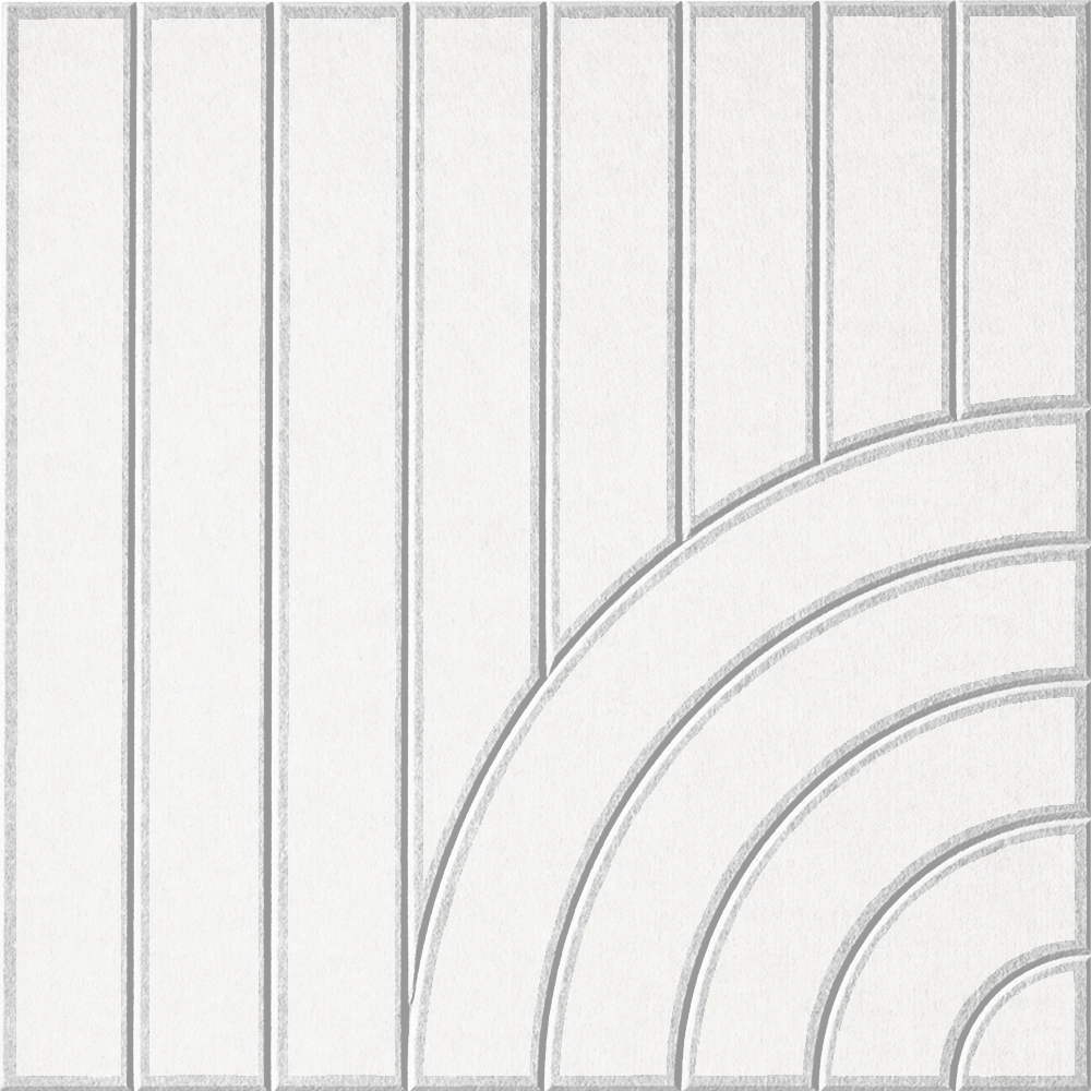 Decorative white felt wall tile featuring linear and curved geometric shapes