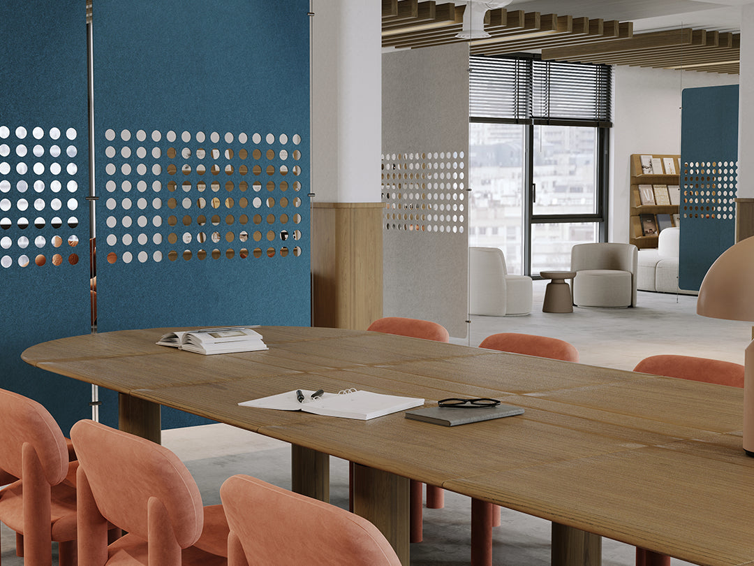 modern blue library scene