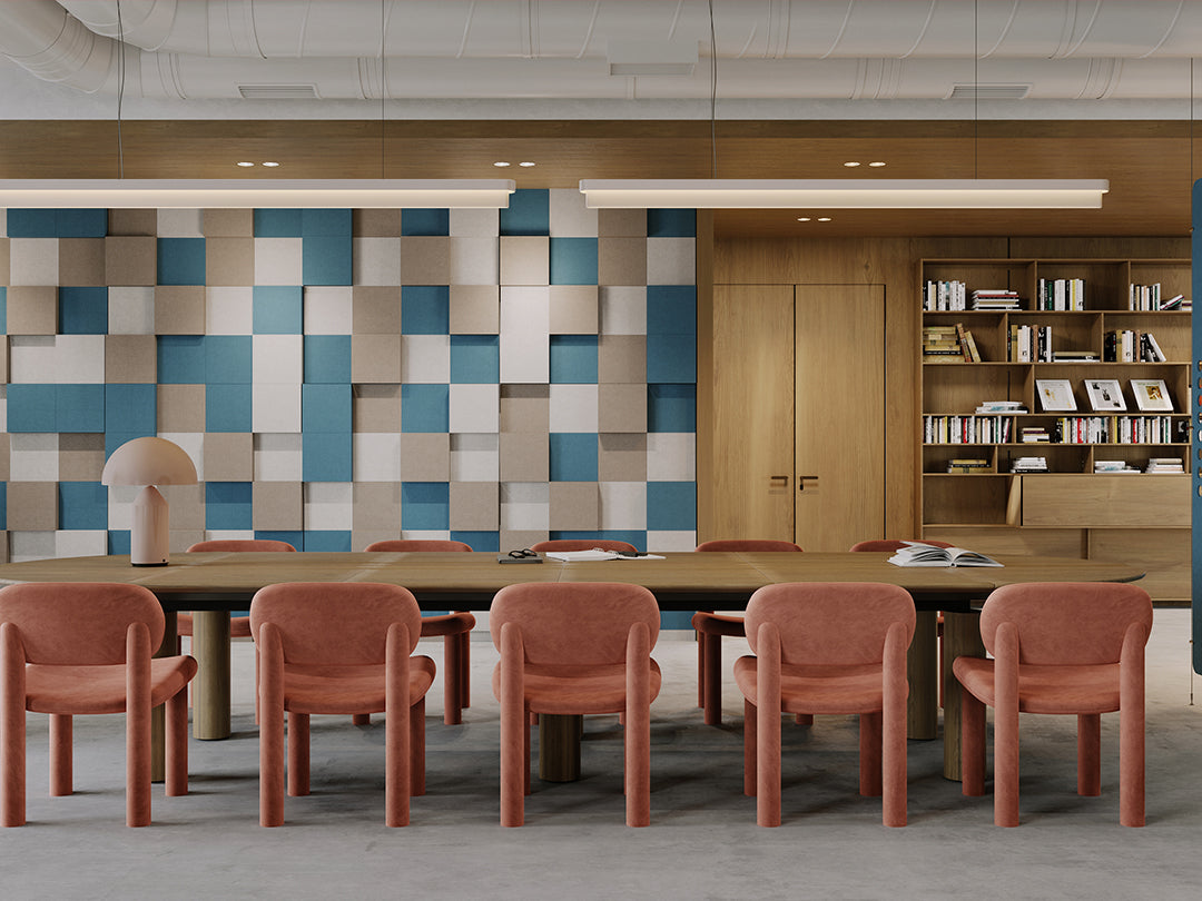 modern blue library scene