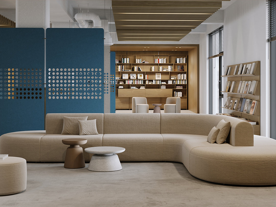 modern blue library scene