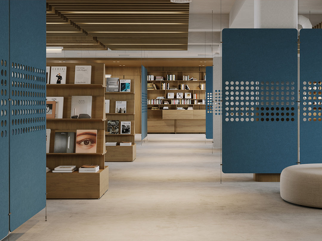 modern blue library scene