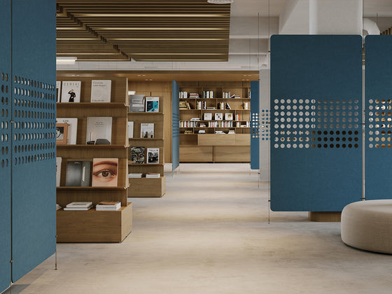modern blue library scene