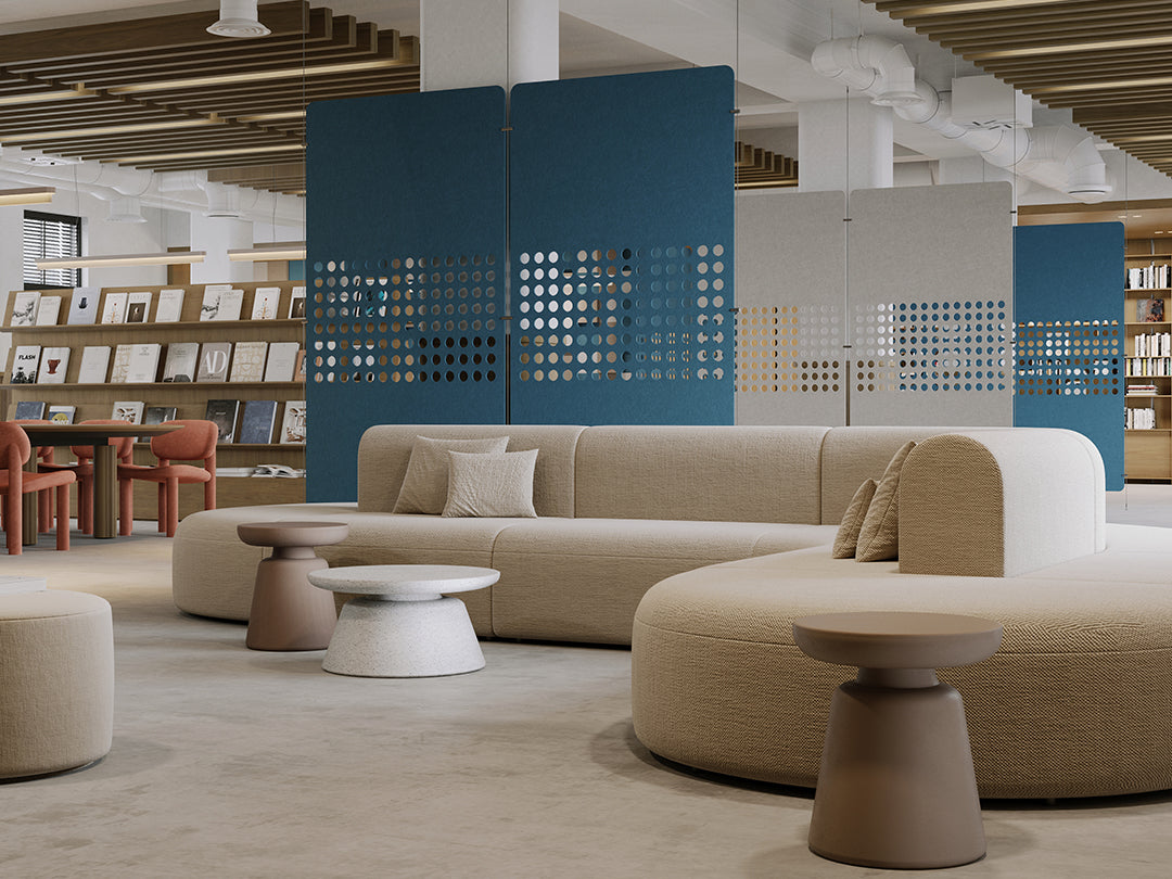 modern blue library scene