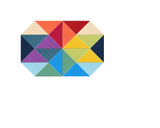 Geometric hexagonal shape composed of multicolored triangular sections in blue, yellow, red, green, purple, and orange tones.