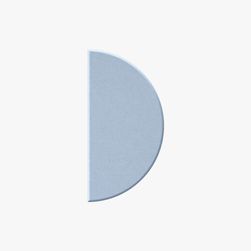A light blue-gray semi-circle shape with a subtle textured surface, centered on a plain white background.